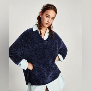 Zara Oversized Dark Blue Knit Sweater